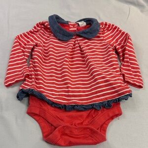 GAP - Red and White Striped Baby Shirt with Bodysuit/Onesie top with Blue Collar